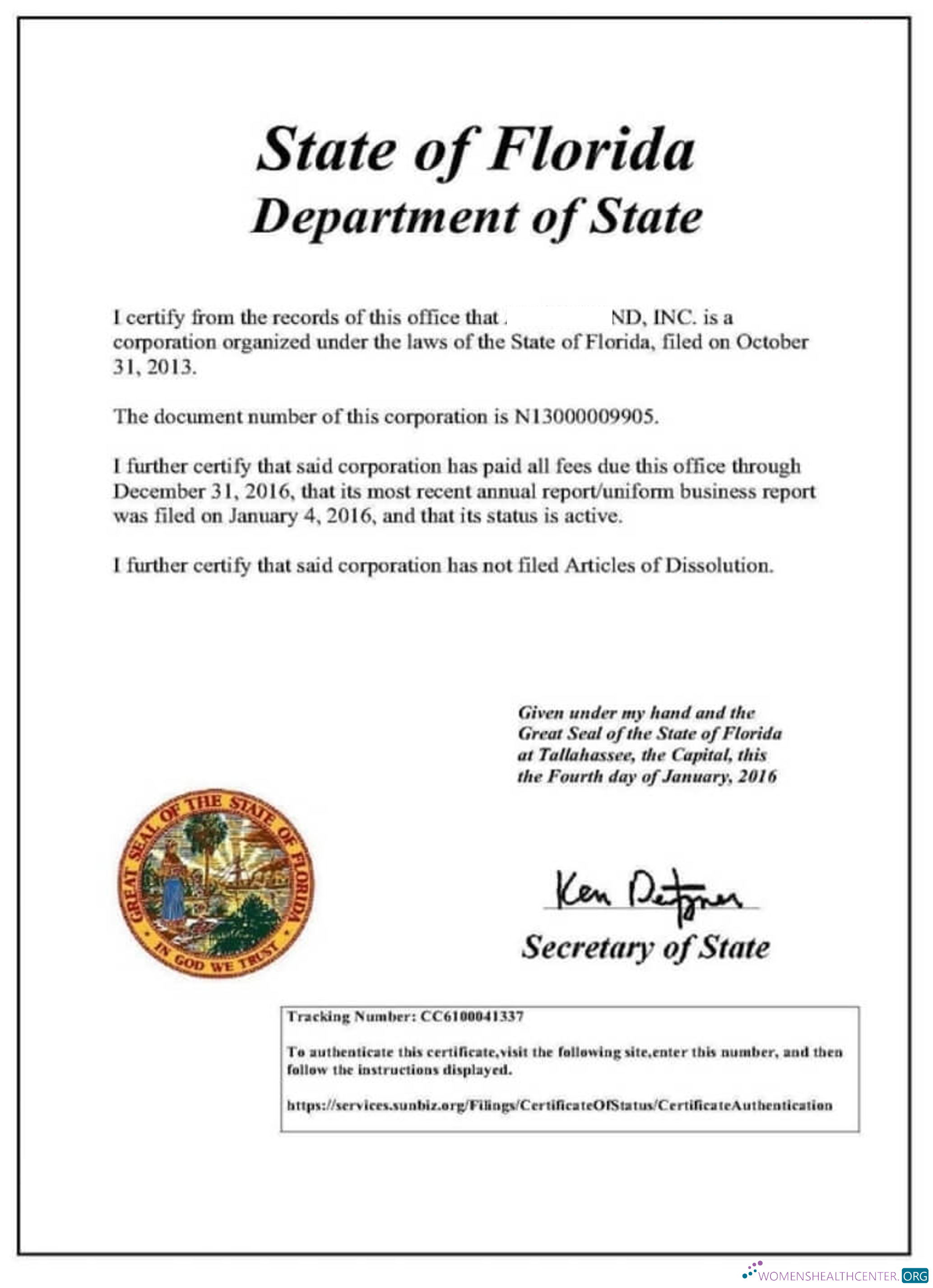 Download USA Florida certificate of good standing Photoshop template